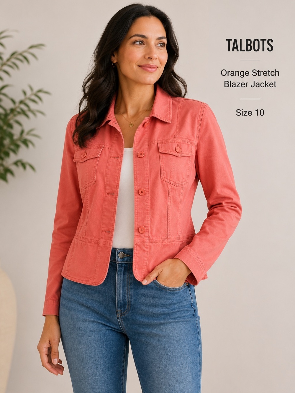 Talbots orange stretch blazer Jacket Lightweight Tailored cotton preppy/size 10